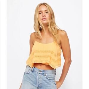 Free People Womens Orange Cami‎ Top Size L Boho Festival Lace Tiered Y2K Indie